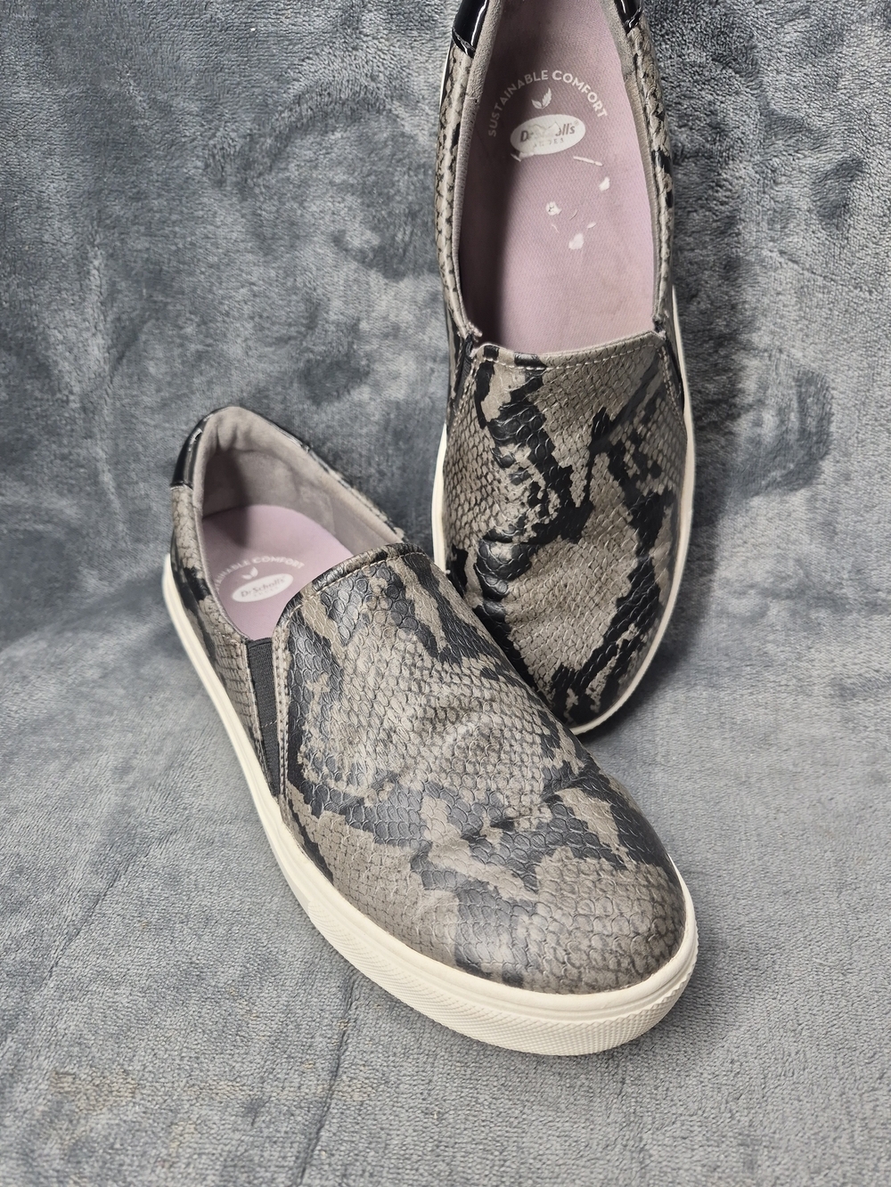 Dr. Scholls Shoes Womens Black Gray Camo Snakeskin Slip on Loafers Size 8.5M